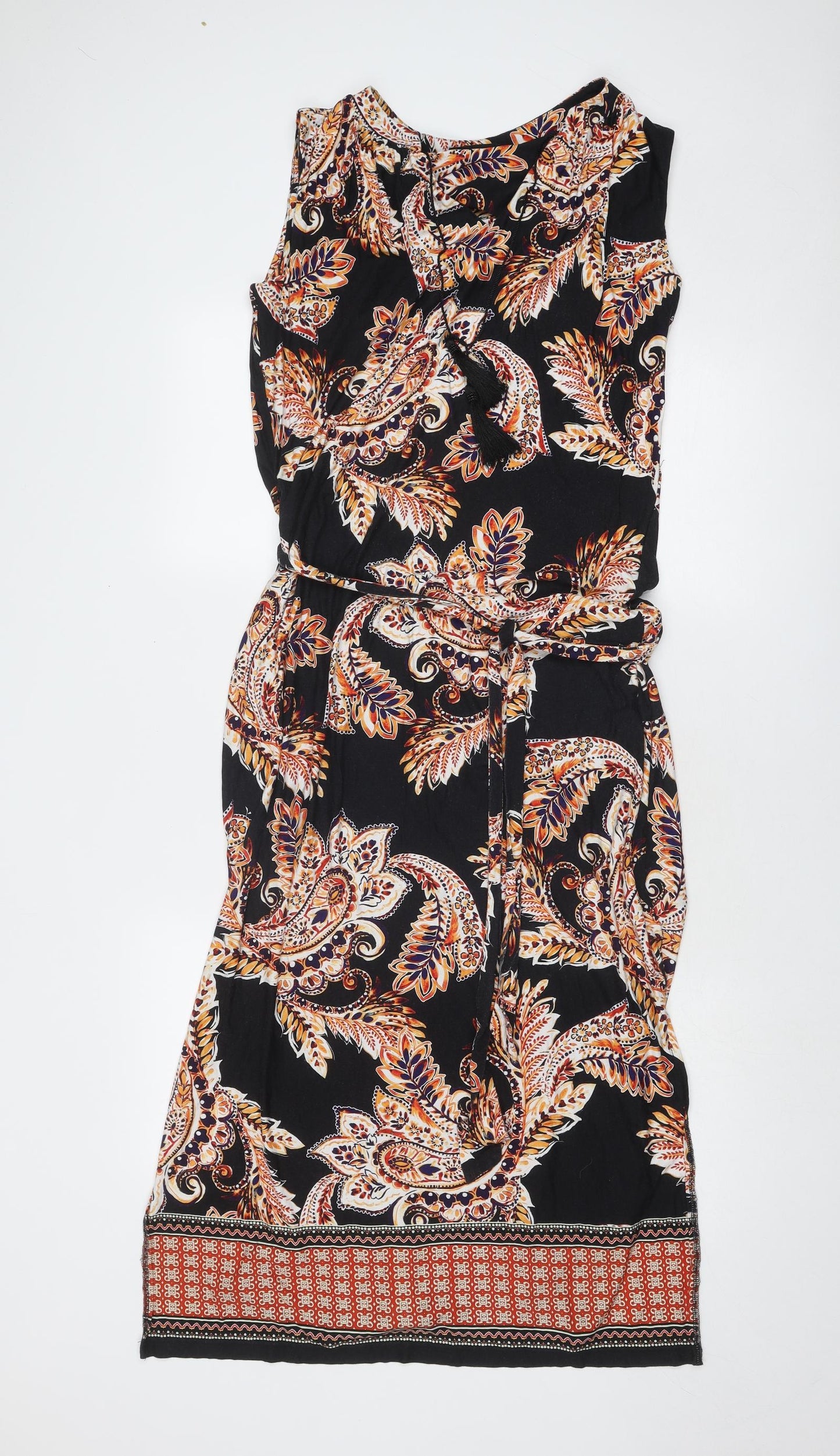 Wallis Womens Black Geometric Viscose A-Line Size 14 V-Neck Pullover