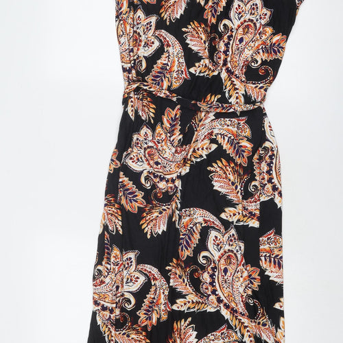 Wallis Womens Black Geometric Viscose A-Line Size 14 V-Neck Pullover
