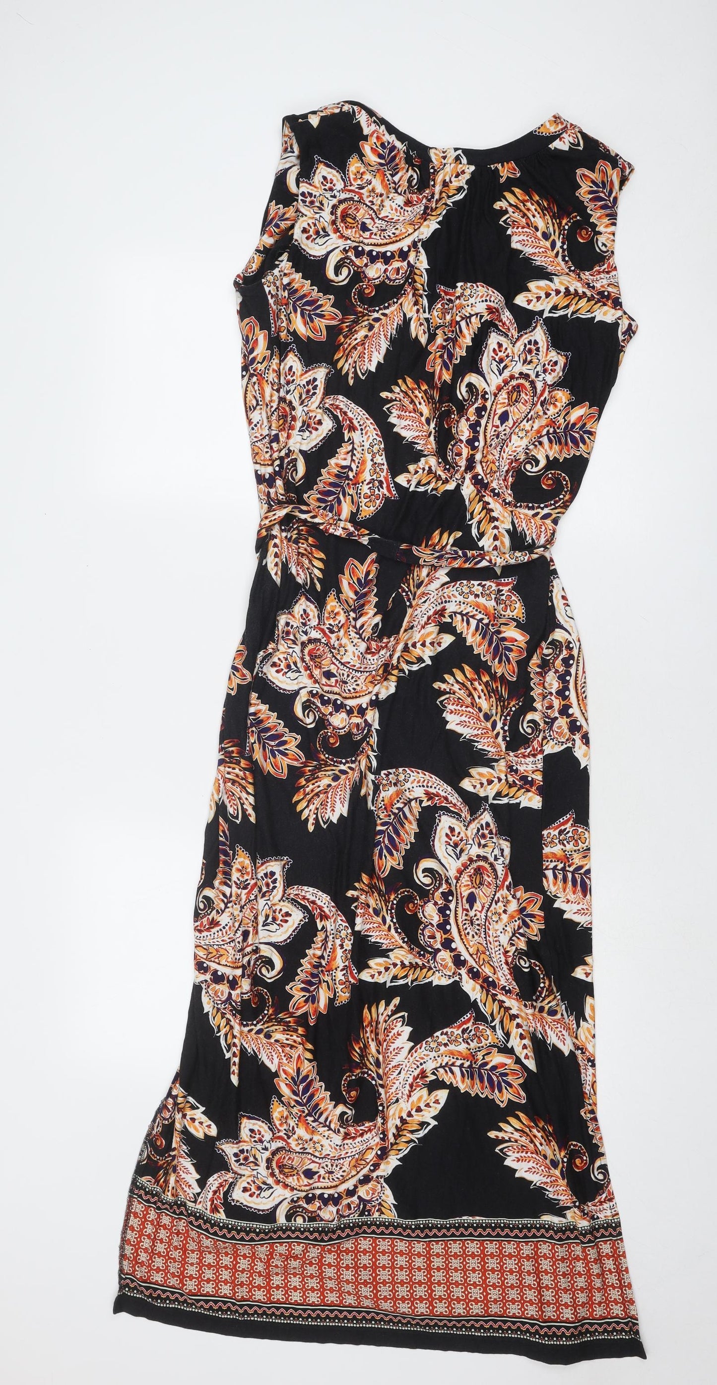 Wallis Womens Black Geometric Viscose A-Line Size 14 V-Neck Pullover