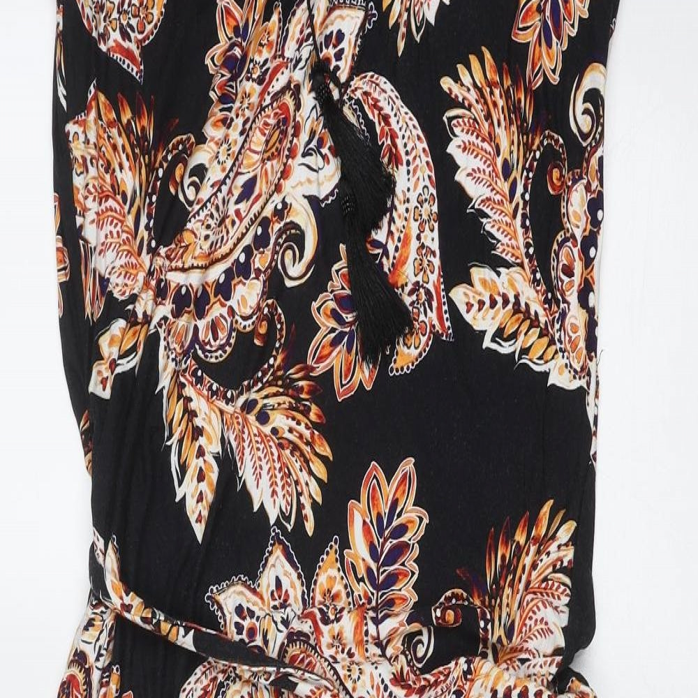 Wallis Womens Black Geometric Viscose A-Line Size 14 V-Neck Pullover