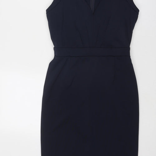 Little Mistress Womens Blue Polyester A-Line Size 10 V-Neck Zip