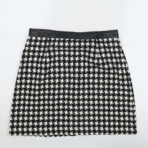 Joy Womens Black Geometric Polyester A-Line Skirt Size 12 Button