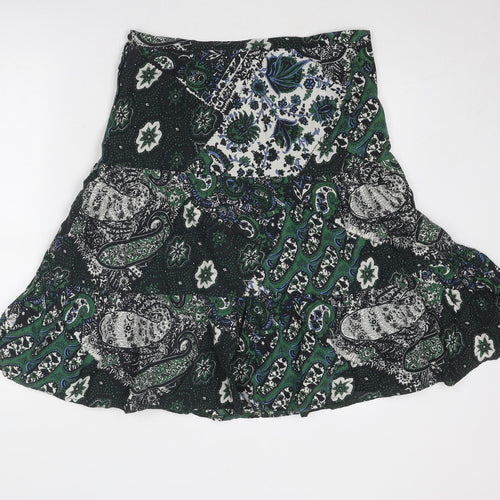 Etam Womens Green Geometric Cotton Swing Skirt Size 12 Zip