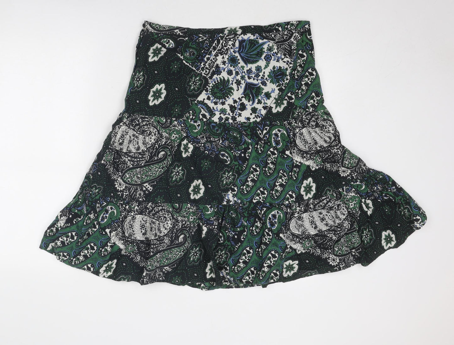 Etam Womens Green Geometric Cotton Swing Skirt Size 12 Zip