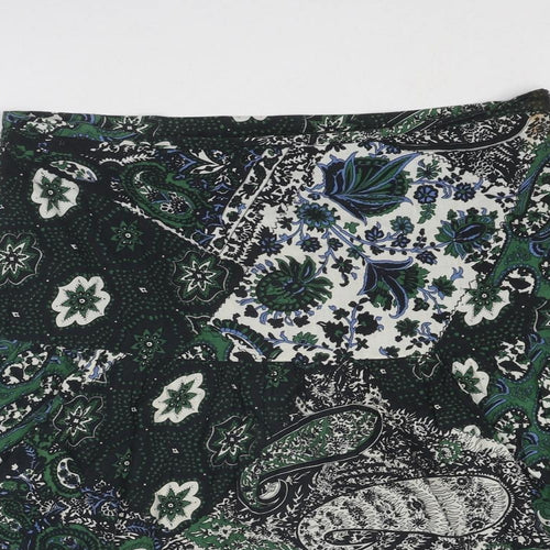 Etam Womens Green Geometric Cotton Swing Skirt Size 12 Zip