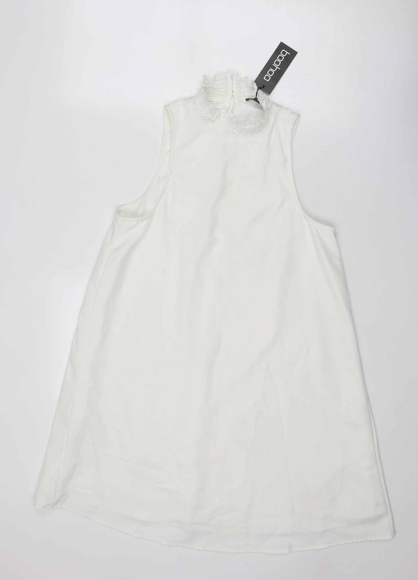 Boohoo Womens White Polyester Trapeze & Swing Size 16 Round Neck Button