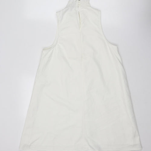 Boohoo Womens White Polyester Trapeze & Swing Size 16 Round Neck Button
