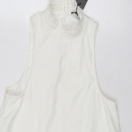 Boohoo Womens White Polyester Trapeze & Swing Size 16 Round Neck Button
