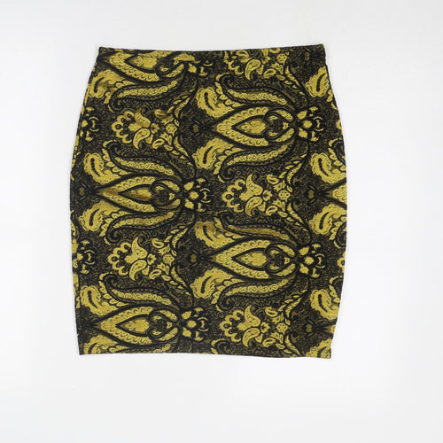 Topshop Womens Yellow Geometric Polyester A-Line Skirt Size 14