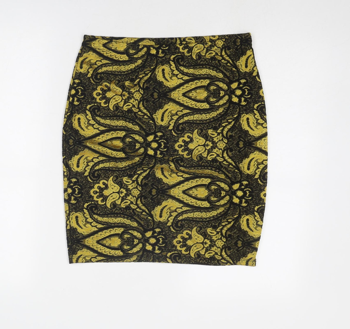 Topshop Womens Yellow Geometric Polyester A-Line Skirt Size 14
