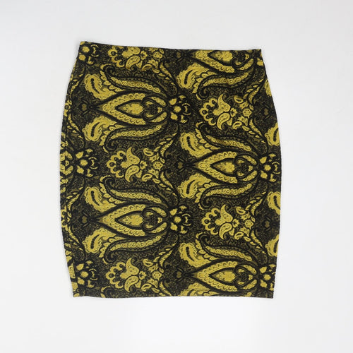Topshop Womens Yellow Geometric Polyester A-Line Skirt Size 14