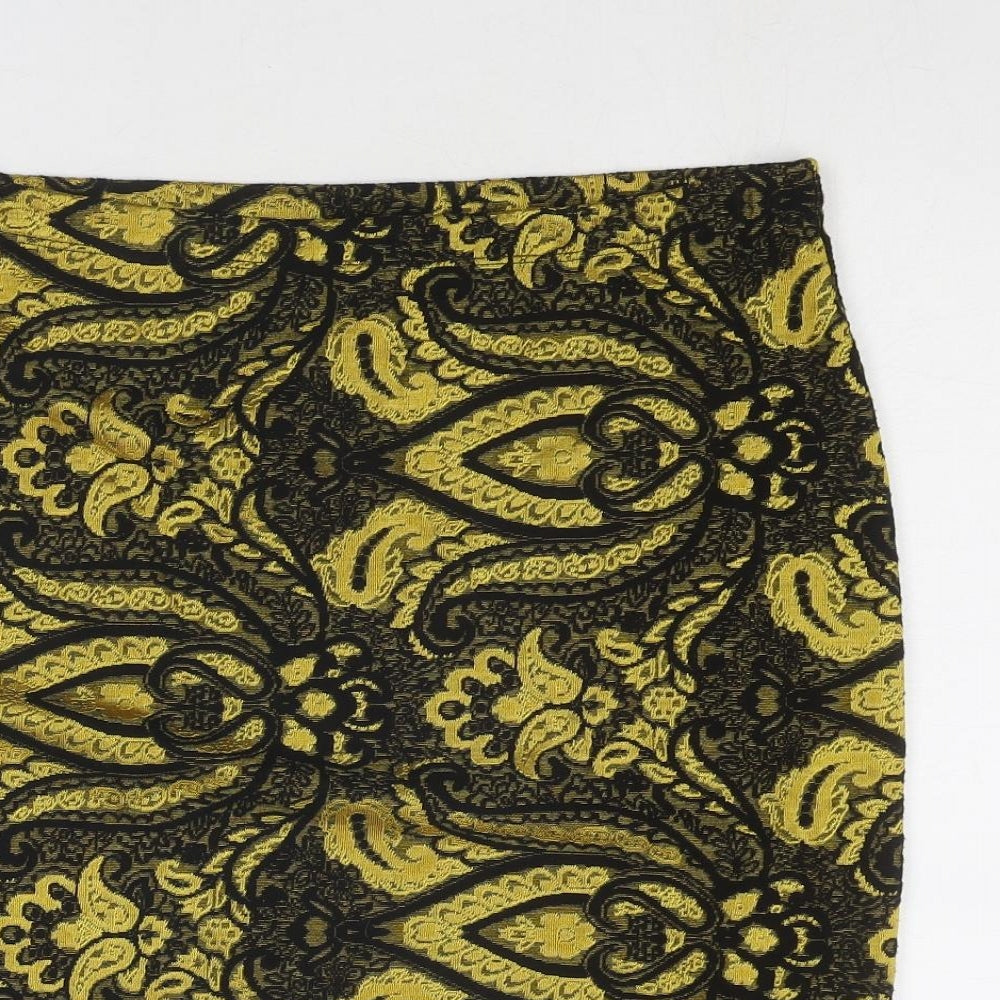 Topshop Womens Yellow Geometric Polyester A-Line Skirt Size 14