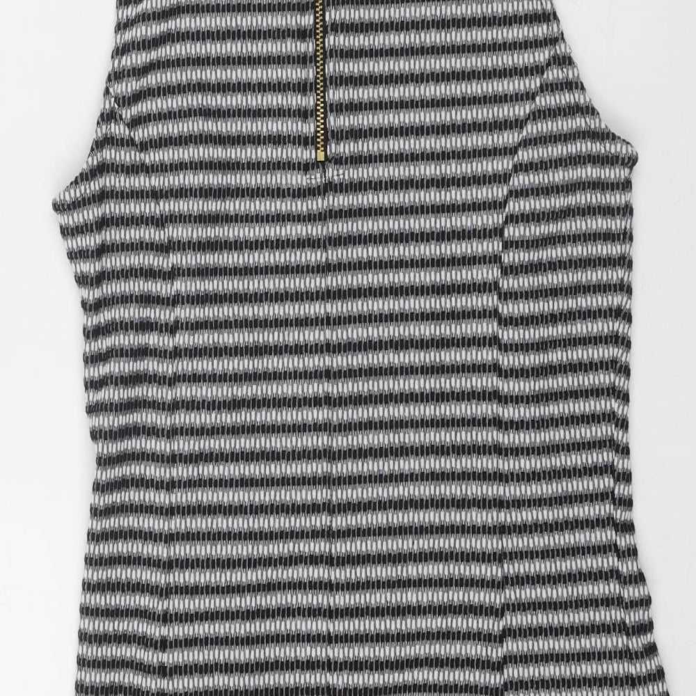 Miss Selfridge Womens Black Striped Polyester A-Line Size 10 Round Neck Zip