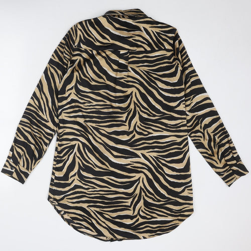 New Look Womens Brown Animal Print Polyester Shirt Dress Size 10 Collared Button - Tiger Pattern