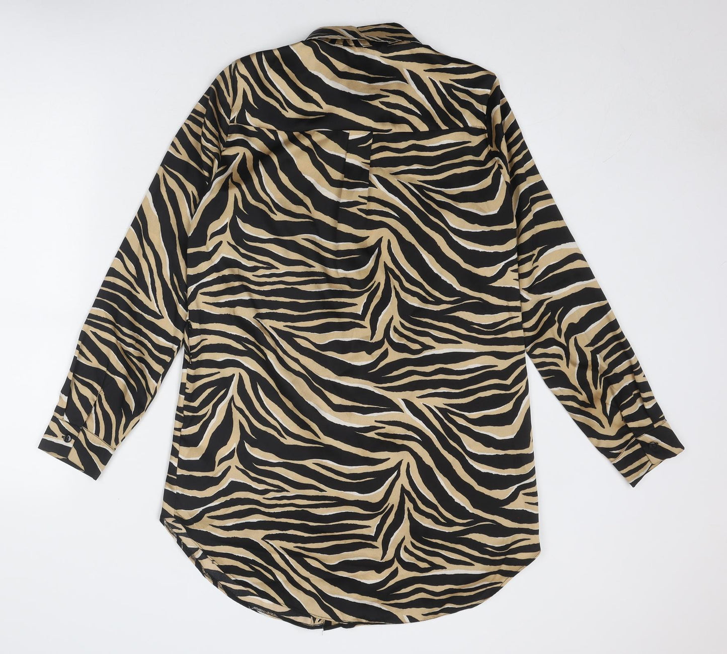 New Look Womens Brown Animal Print Polyester Shirt Dress Size 10 Collared Button - Tiger Pattern