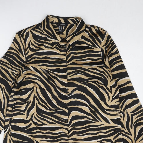 New Look Womens Brown Animal Print Polyester Shirt Dress Size 10 Collared Button - Tiger Pattern