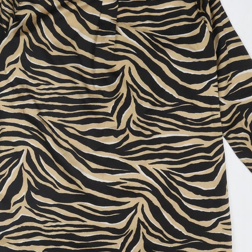 New Look Womens Brown Animal Print Polyester Shirt Dress Size 10 Collared Button - Tiger Pattern