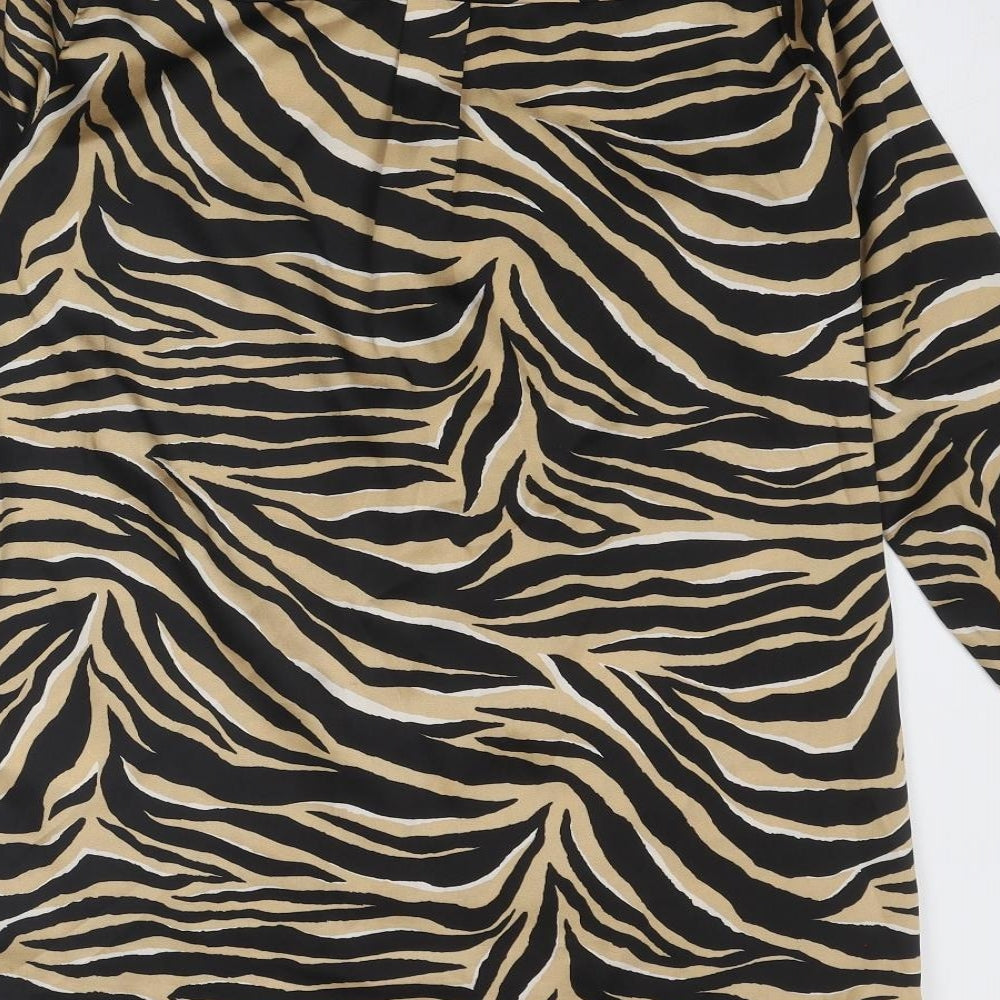 New Look Womens Brown Animal Print Polyester Shirt Dress Size 10 Collared Button - Tiger Pattern