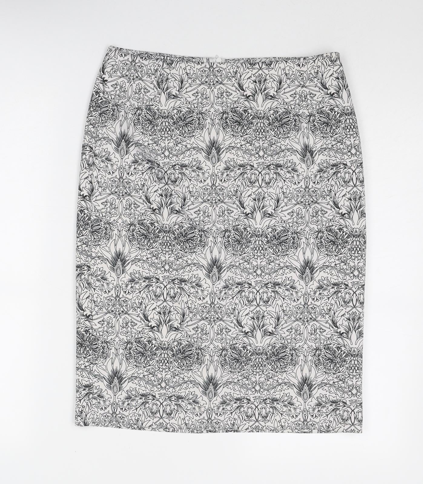 Mango Womens White Geometric Polyester A-Line Skirt Size 30 in Zip