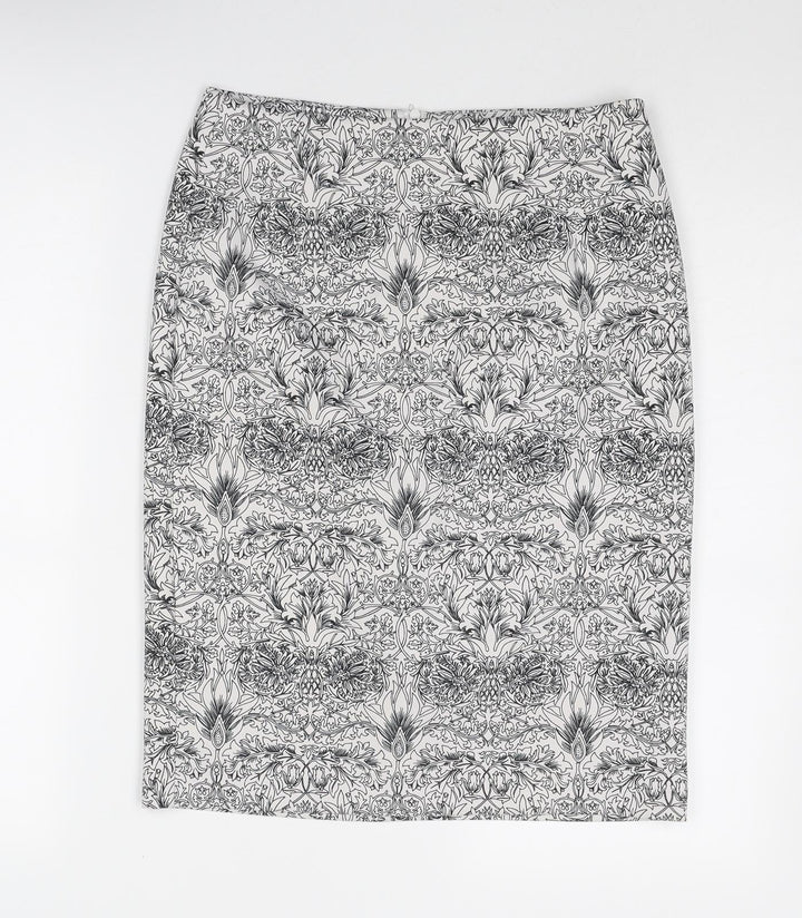 Mango Womens White Geometric Polyester A-Line Skirt Size 30 in Zip