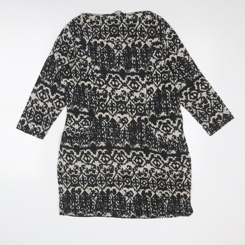 Marks and Spencer Womens Black Geometric Viscose Tunic Blouse Size 12 Boat Neck