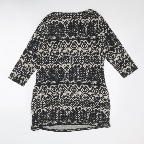 Marks and Spencer Womens Black Geometric Viscose Tunic Blouse Size 12 Boat Neck