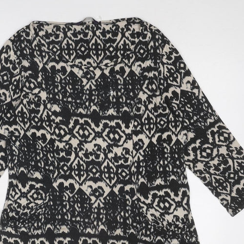 Marks and Spencer Womens Black Geometric Viscose Tunic Blouse Size 12 Boat Neck