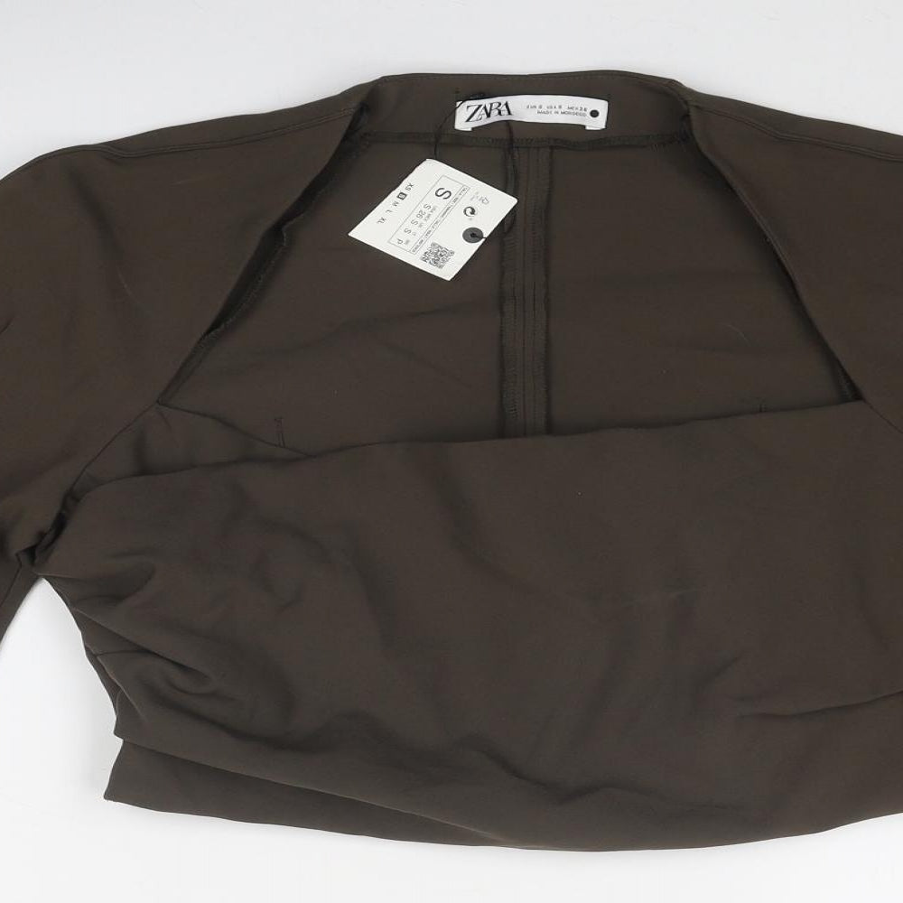 Zara Womens Brown Polyester Cropped Blouse Size S Square Neck