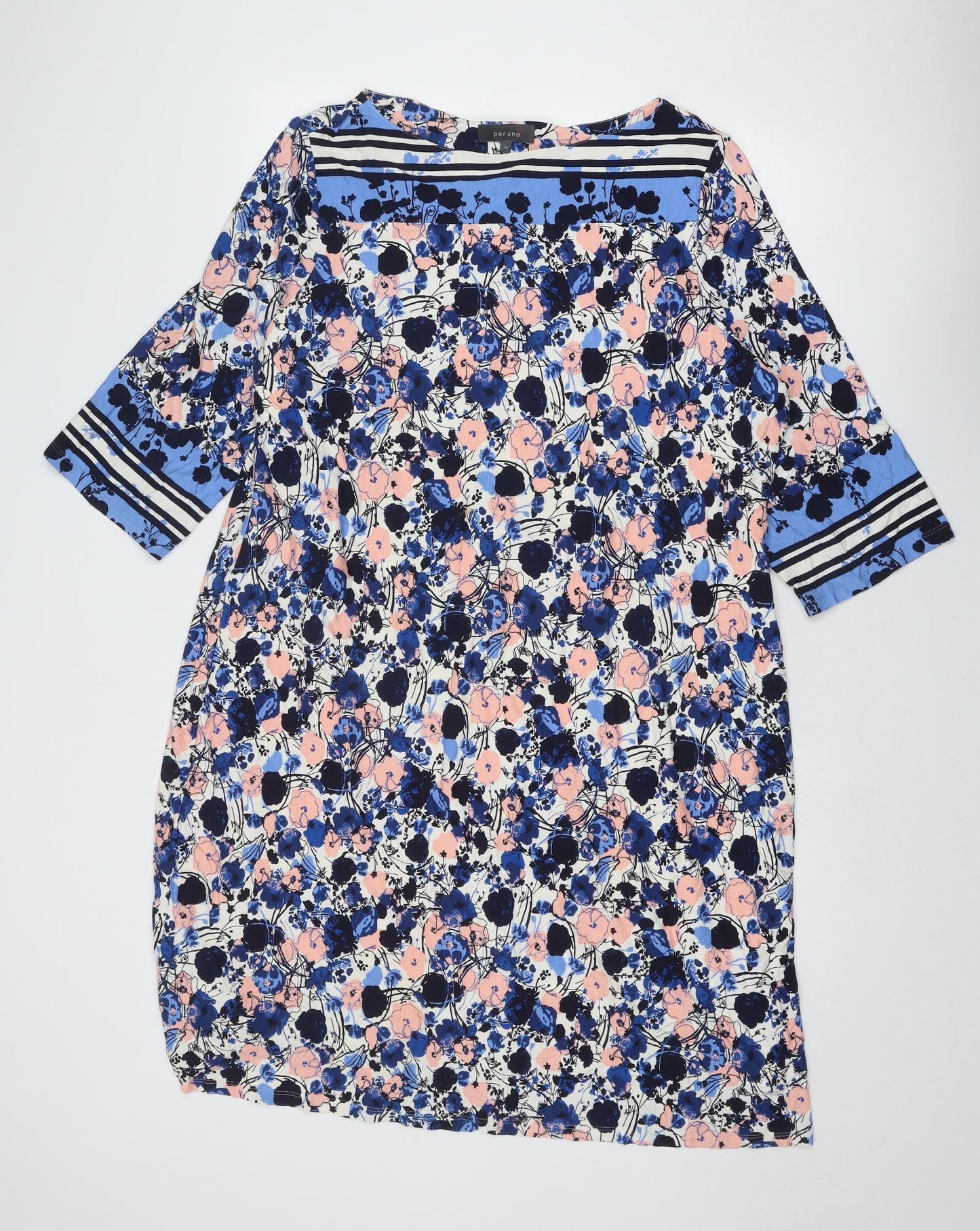 Per Una Womens Blue Geometric Viscose A-Line Size 22 Round Neck Pullover