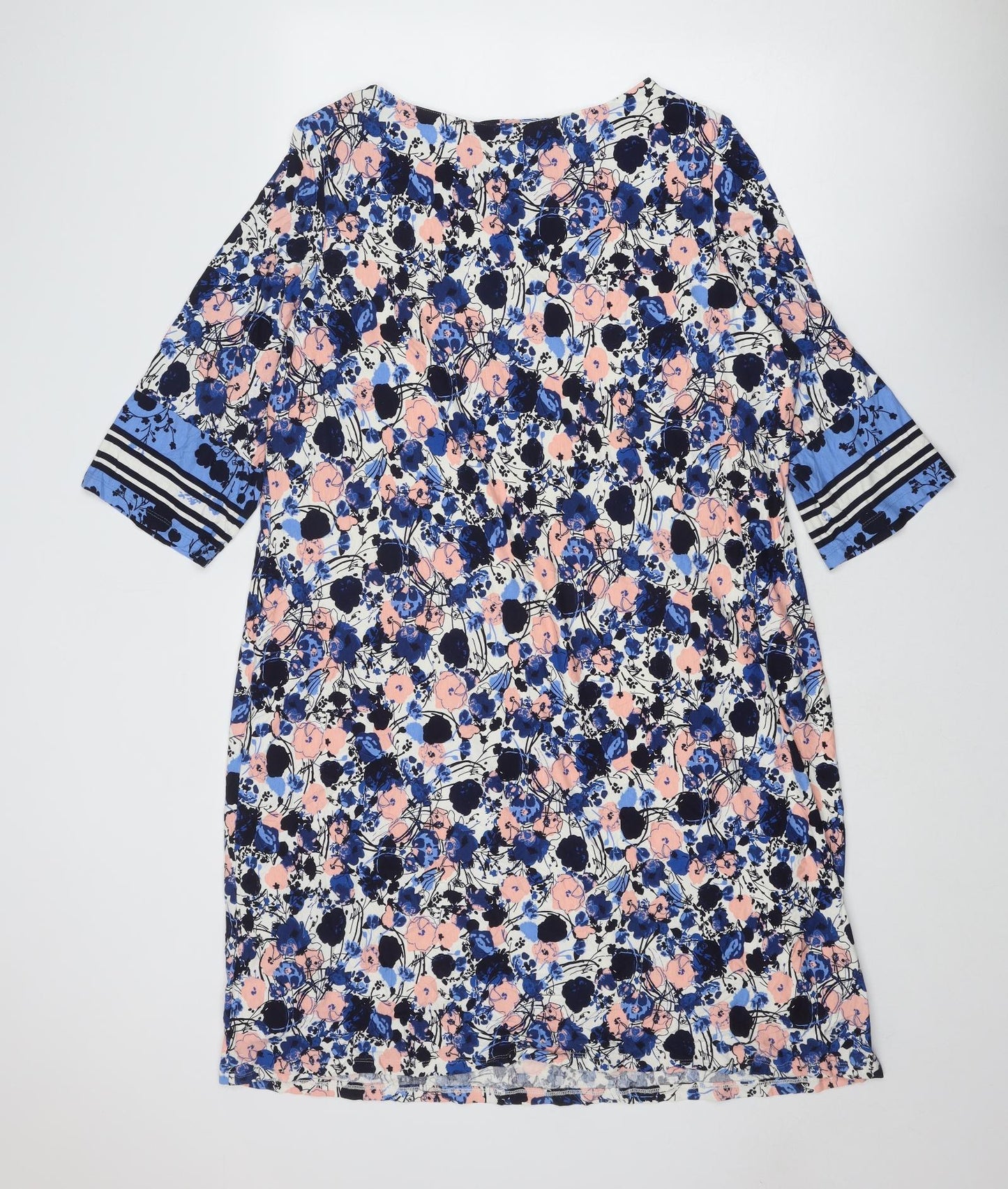 Per Una Womens Blue Geometric Viscose A-Line Size 22 Round Neck Pullover