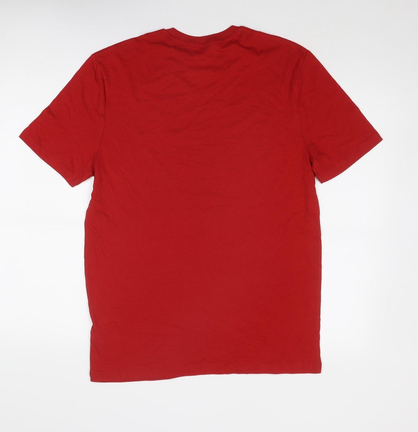 Marks and Spencer Mens Red Cotton T-Shirt Size S Round Neck - Merry Christmas Brew Dolph