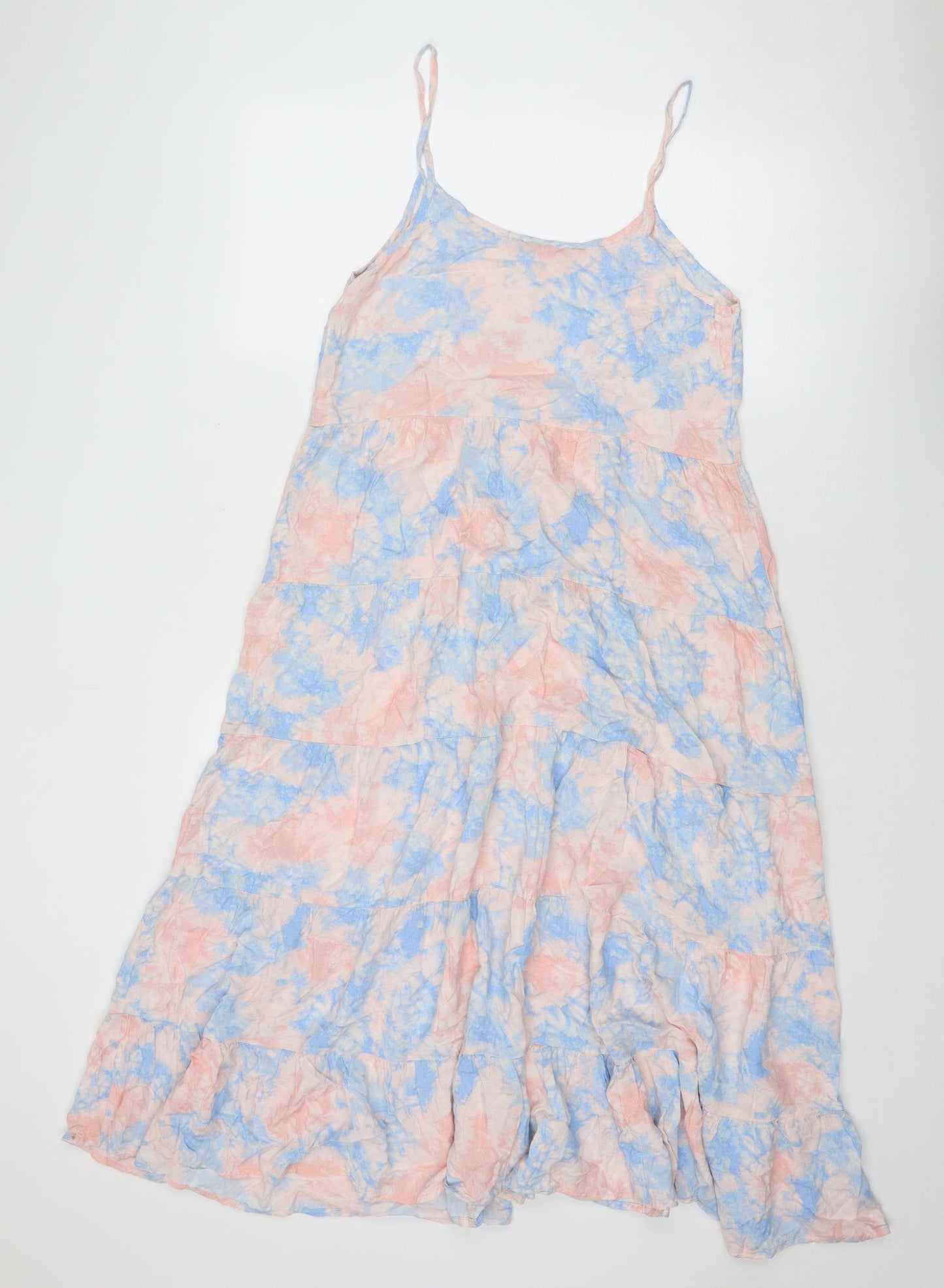 New Look Womens Pink Tie Dye Viscose Slip Dress Size 12 Scoop Neck Pullover