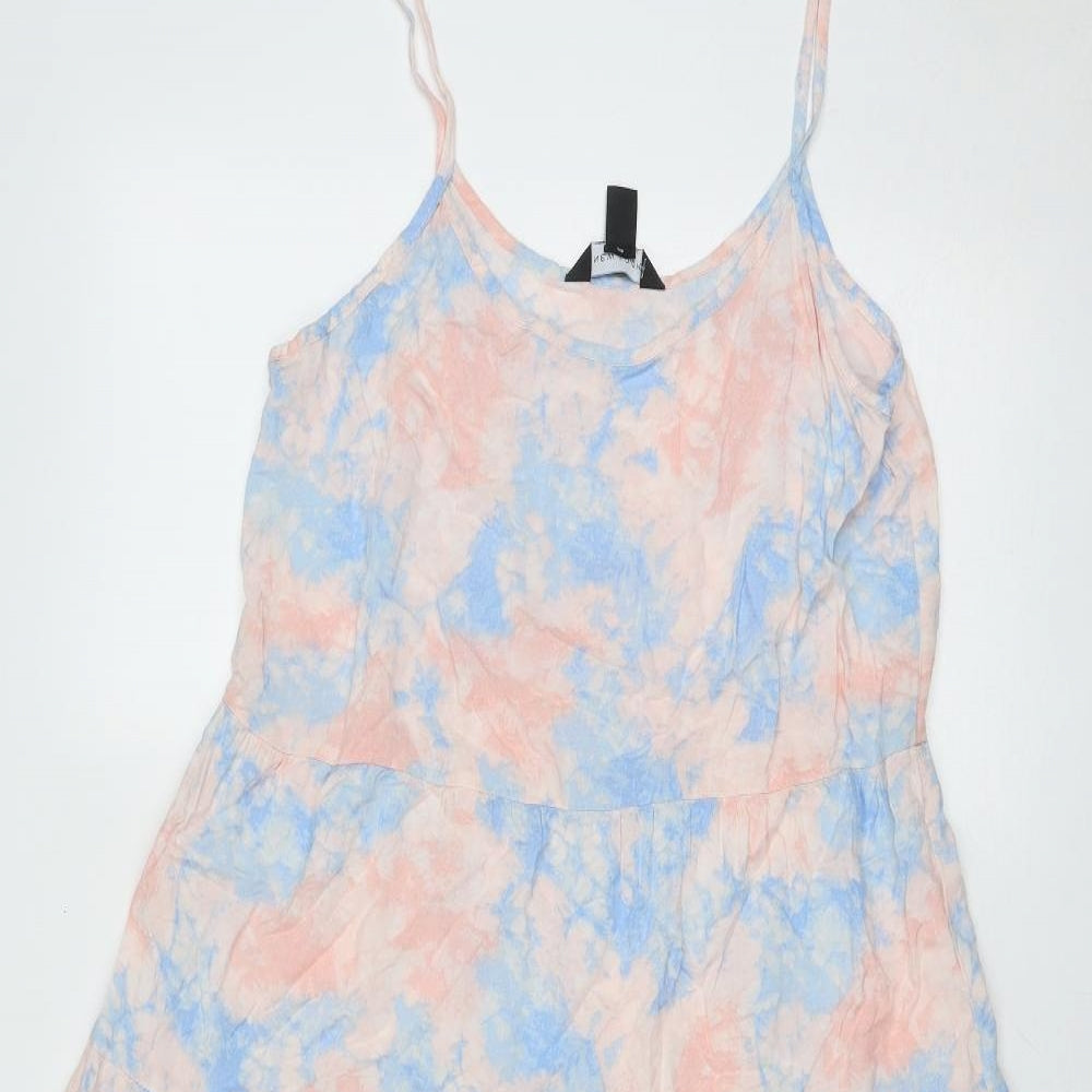 New Look Womens Pink Tie Dye Viscose Slip Dress Size 12 Scoop Neck Pullover