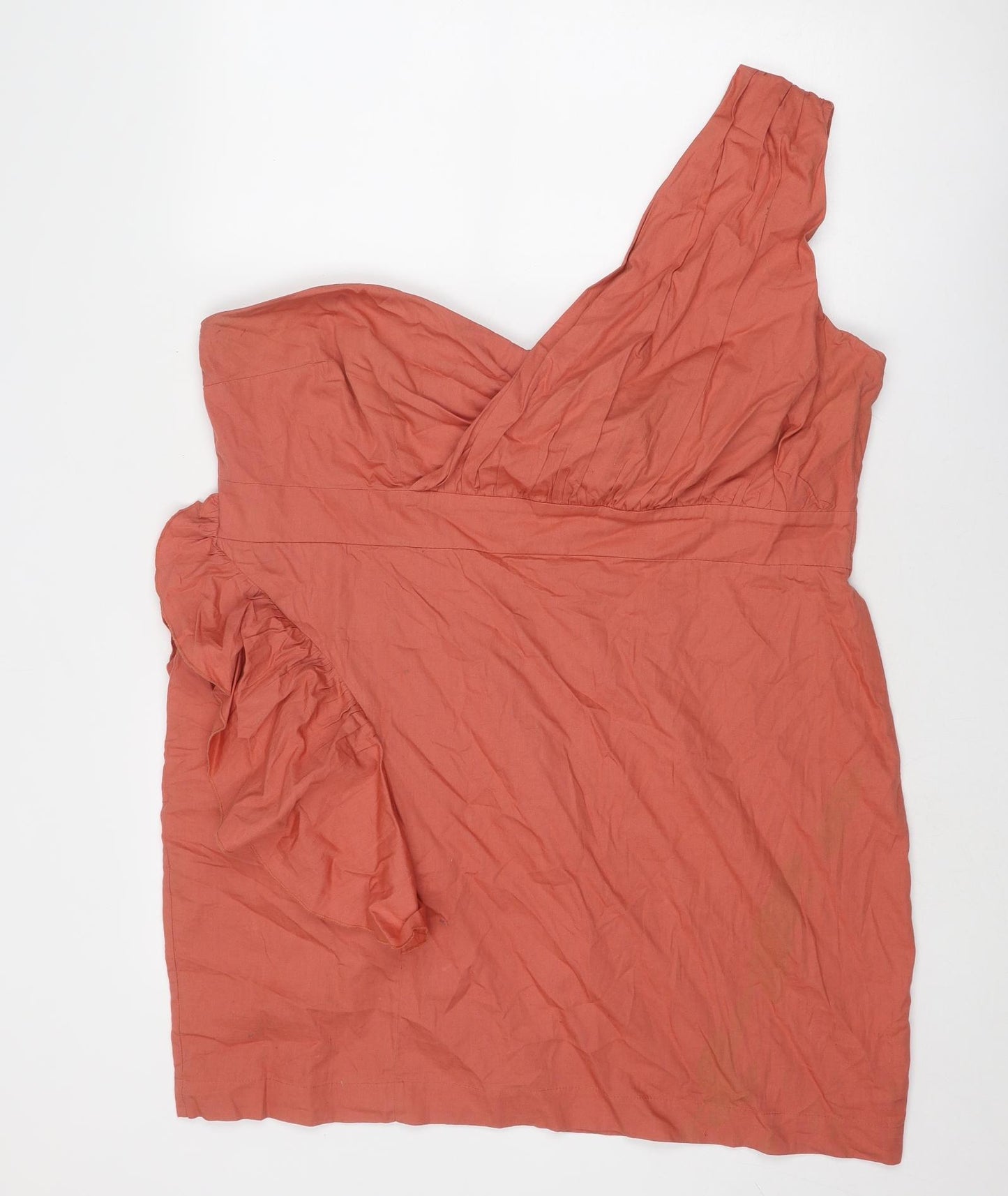 ASOS Womens Orange Cotton Mini Size 20 One Shoulder Zip