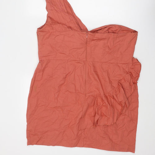 ASOS Womens Orange Cotton Mini Size 20 One Shoulder Zip