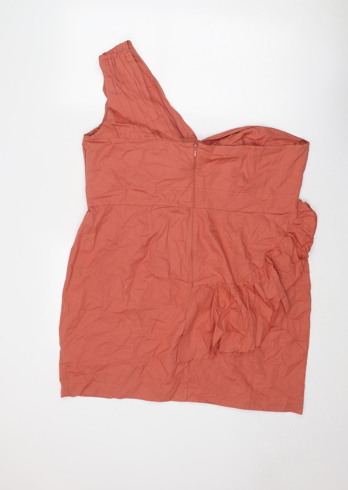 ASOS Womens Orange Cotton Mini Size 20 One Shoulder Zip