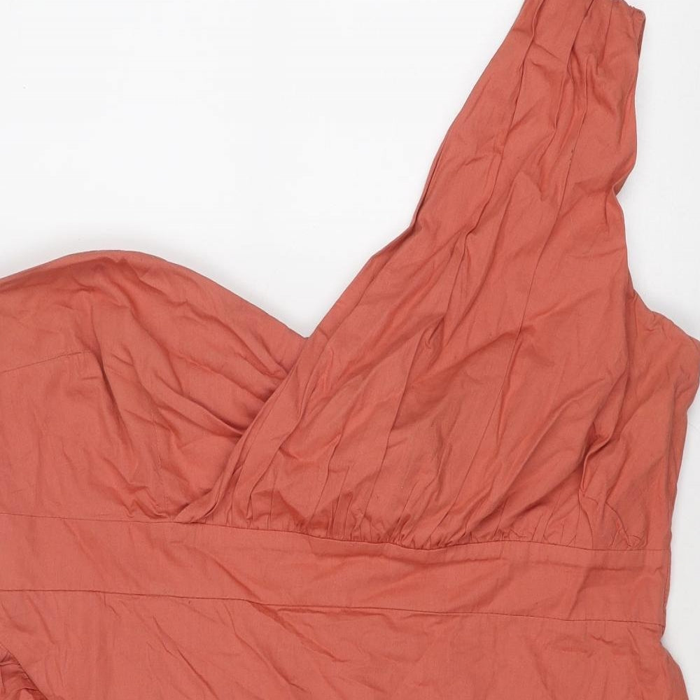 ASOS Womens Orange Cotton Mini Size 20 One Shoulder Zip