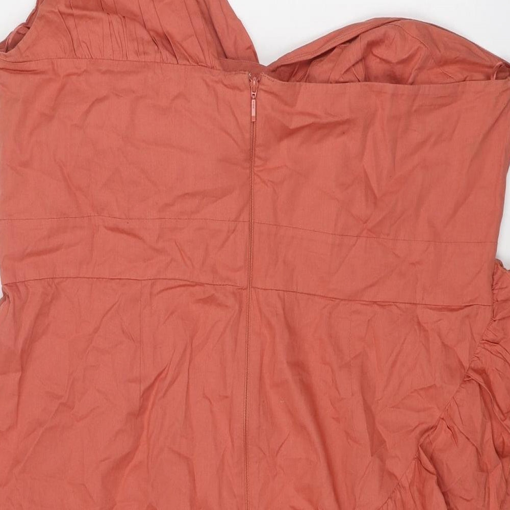 ASOS Womens Orange Cotton Mini Size 20 One Shoulder Zip