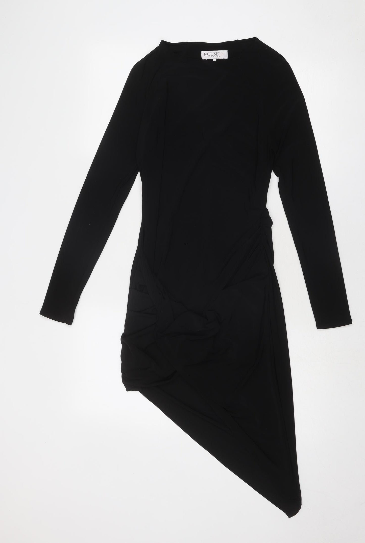 HOUSE OF CB Womens Black Polyester T-Shirt Dress Size M Boat Neck Pullover