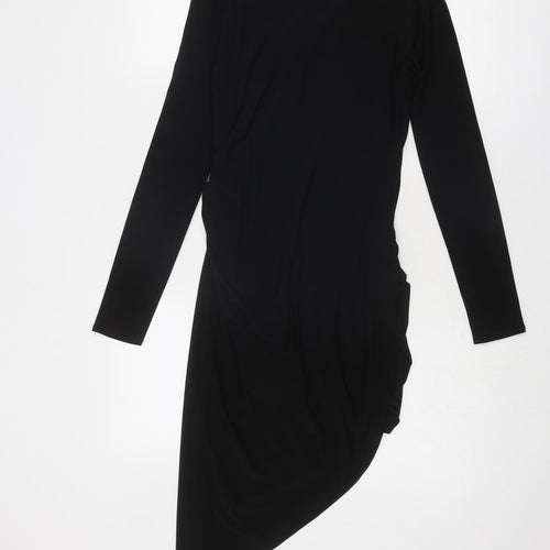HOUSE OF CB Womens Black Polyester T-Shirt Dress Size M Boat Neck Pullover