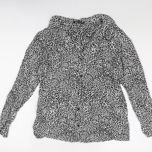 Zara Womens Black Animal Print Viscose Basic Button-Up Size XS Collared - Leopard Print