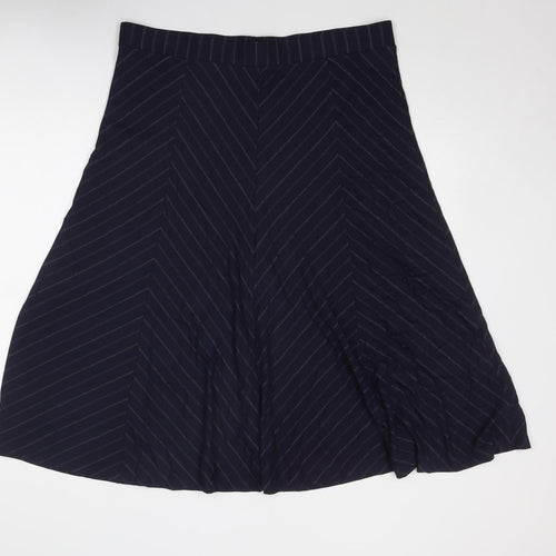 Marks and Spencer Womens Blue Striped Viscose Swing Skirt Size 18