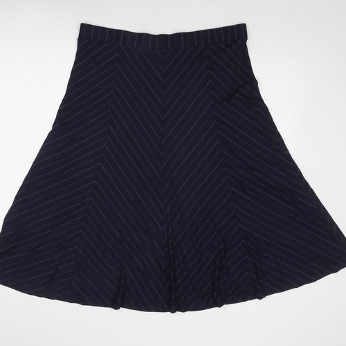 Marks and Spencer Womens Blue Striped Viscose Swing Skirt Size 18