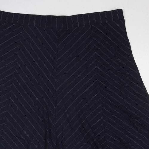 Marks and Spencer Womens Blue Striped Viscose Swing Skirt Size 18