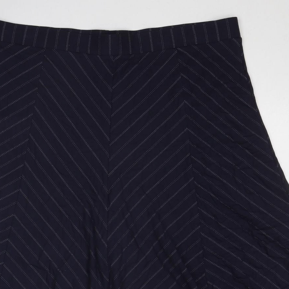Marks and Spencer Womens Blue Striped Viscose Swing Skirt Size 18