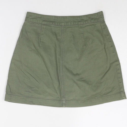 Divided by H&M Womens Green Cotton A-Line Skirt Size 6 Zip