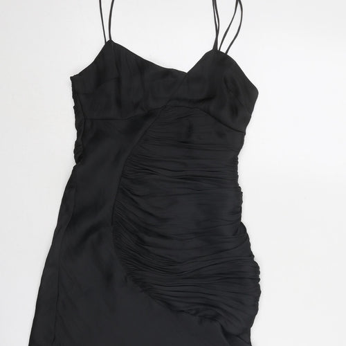 Zara Womens Black Polyester Slip Dress Size XS V-Neck Zip