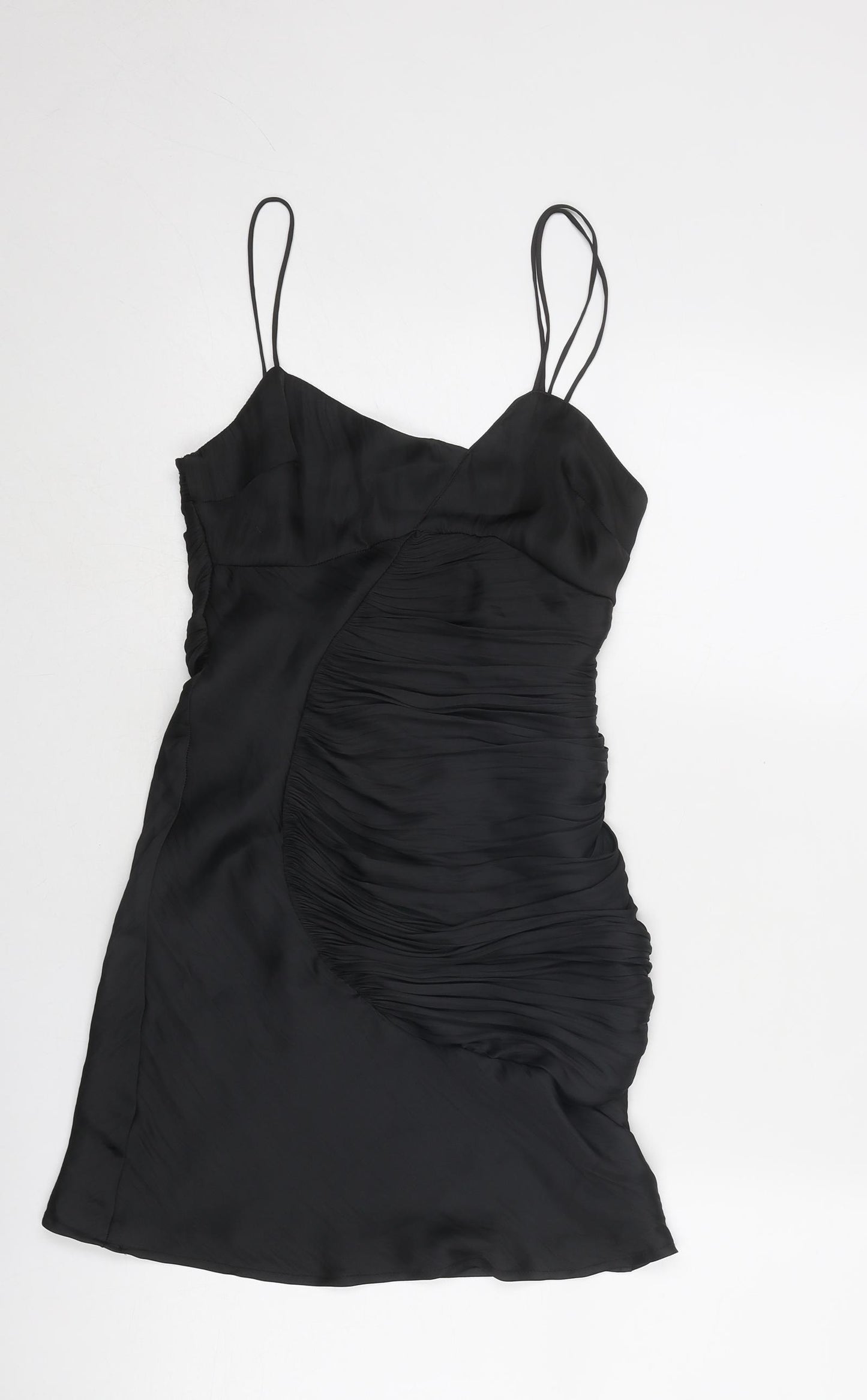 Zara Womens Black Polyester Slip Dress Size XS V-Neck Zip