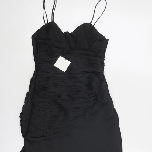 Zara Womens Black Polyester Slip Dress Size XS V-Neck Zip