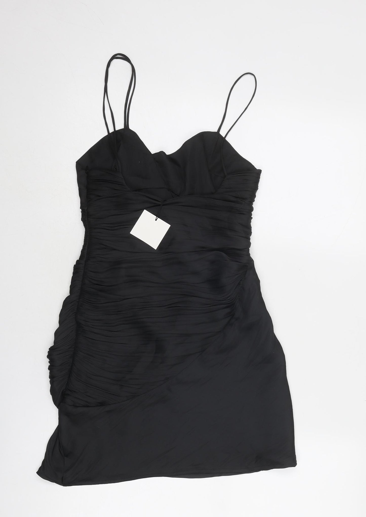Zara Womens Black Polyester Slip Dress Size XS V-Neck Zip